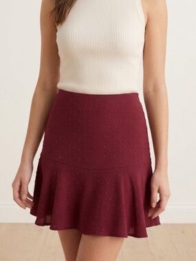 Altar’d State Burgundy Textured Dot Flounce Mini Skirt Size M